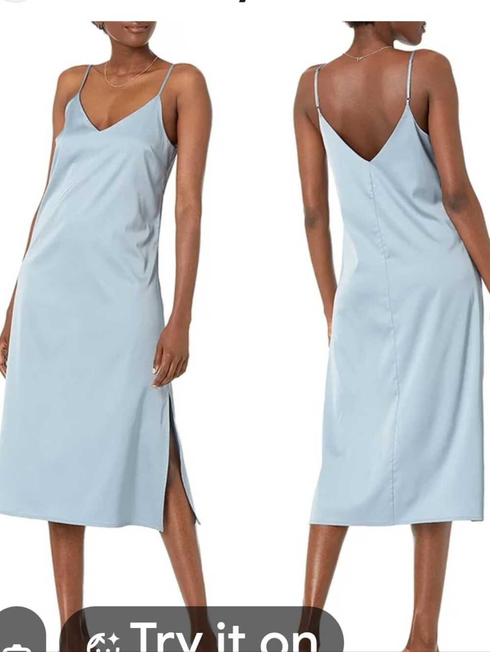 Light Blue Slip Midi Skirt — Women's V-Neck Slip Dress